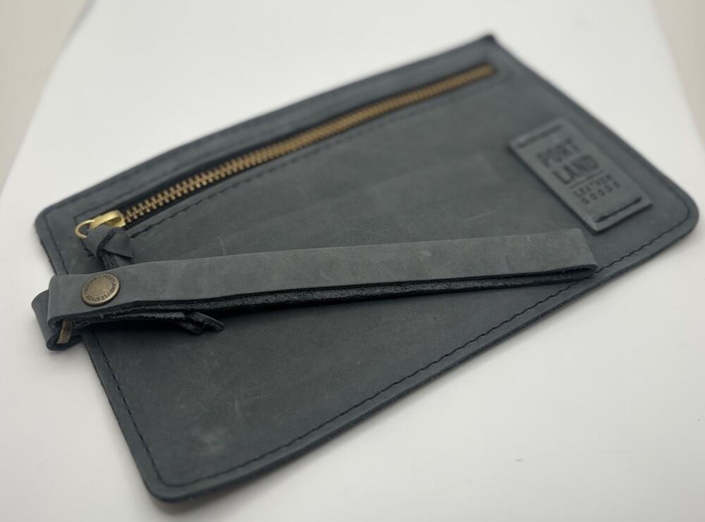 NEW Portland Leather Goods Gray Blue Adriana Pouch Clutch Wallet